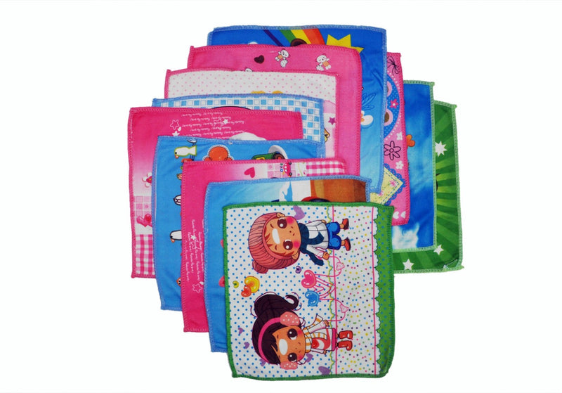 Bellegirl Kids With Cartoon And Flower Print Regular Size Handkerchief 12Pcs