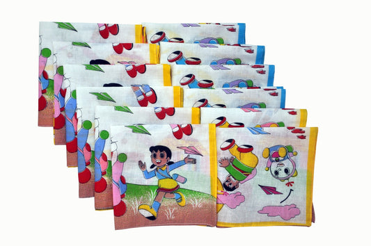 Bellegirl Kids White Color Cartoon Print Regular Handkerchief 12Pcs