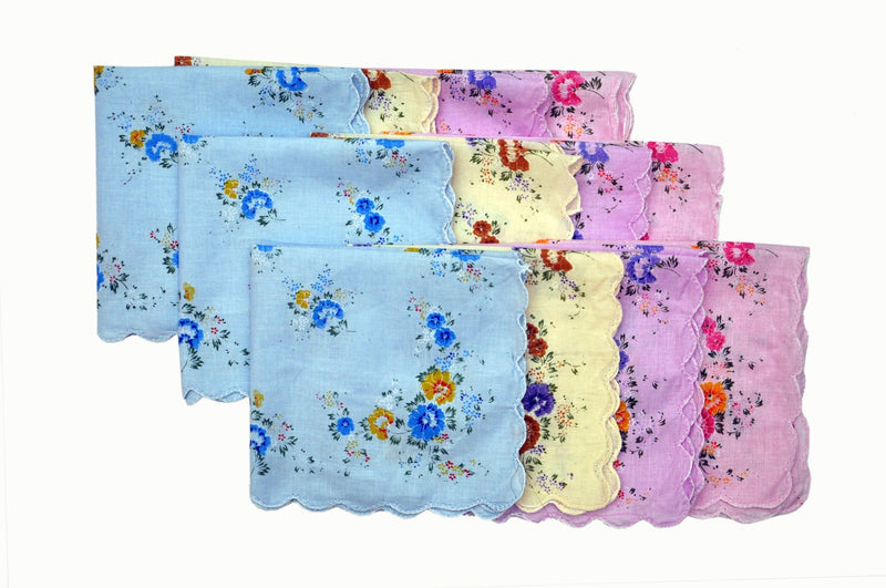 Bellegirl Women Multi Color Flower Print Large Handkerchief 12Pcs
