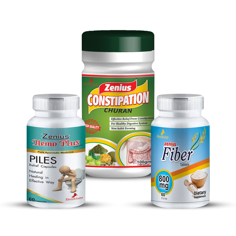 Zenius Piles Care Kit| Piles Stop Supplements, Constipation Relief Supplements (60 Capsules & 60 Tablets & 100G Powder)